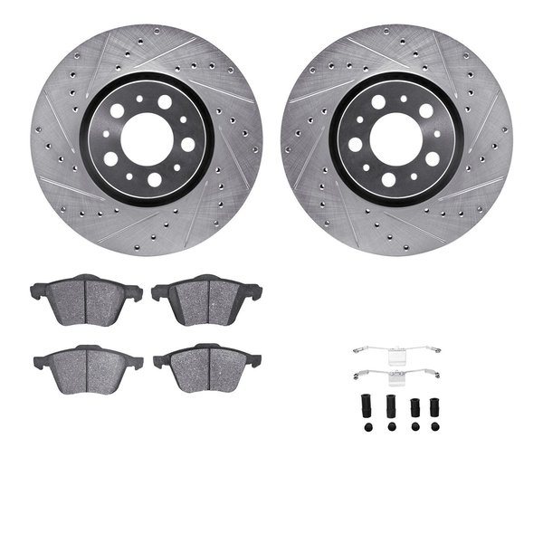 Dynamic Friction Co 7312-27052, Rotors-Drilled, Slotted-SLV w/3000 Series Ceramic Brake Pads incl. Hardware, Zinc Coat 7312-27052
